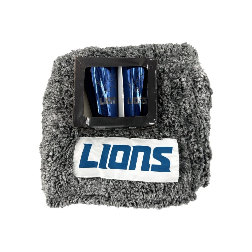Detroit Lions Fuzzy Blanket NFL highball Glasses logobrands throw